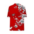 thumbnail image 6 of JTZGDY Henley Shirts for Women Cute Floral Pattern Printed Short Sleeve Button V Neck Graphic T-Shirts Loose Fit Dressy Tunic Blouse Red L, 6 of 7