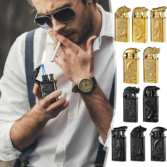 Windproof Dual Flame Quartz Dial Lighter with Visible Window - Adjustable Flame Size, Refillable Butane, Electroplated Finish - Unique Gift for Men and Women (Gas Not Included)