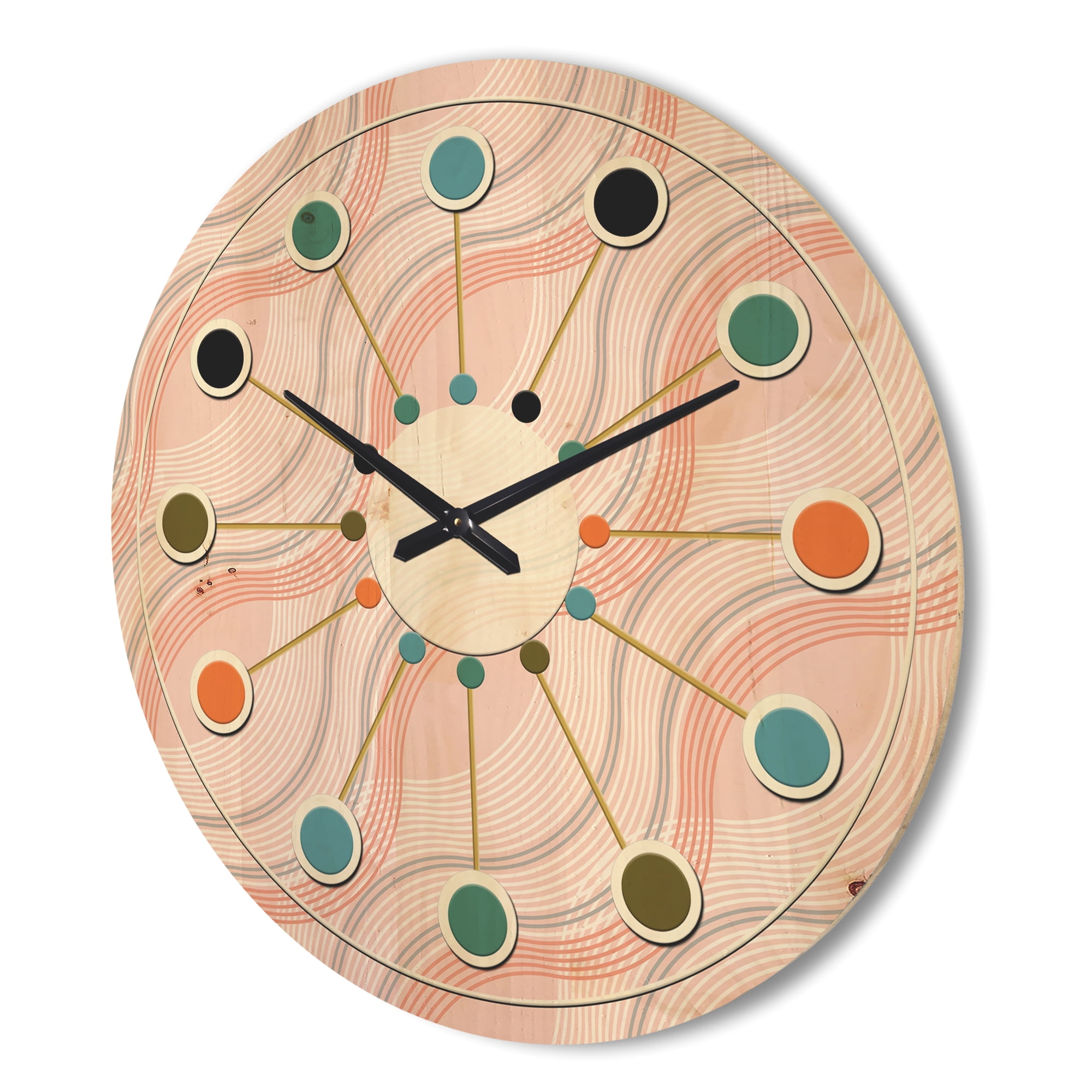 Designart 'Pink Elegant Pastel Waves Retro' Mid-Century Modern Wood Wall Clock