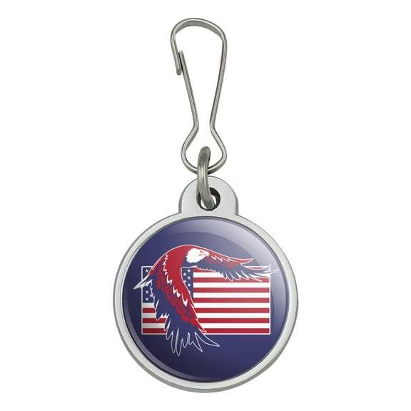 Patriotic Red White And Blue American Bald Eagle Over USA Flag Jacket Handbag Purse Luggage Backpack Zipper Pull Charm