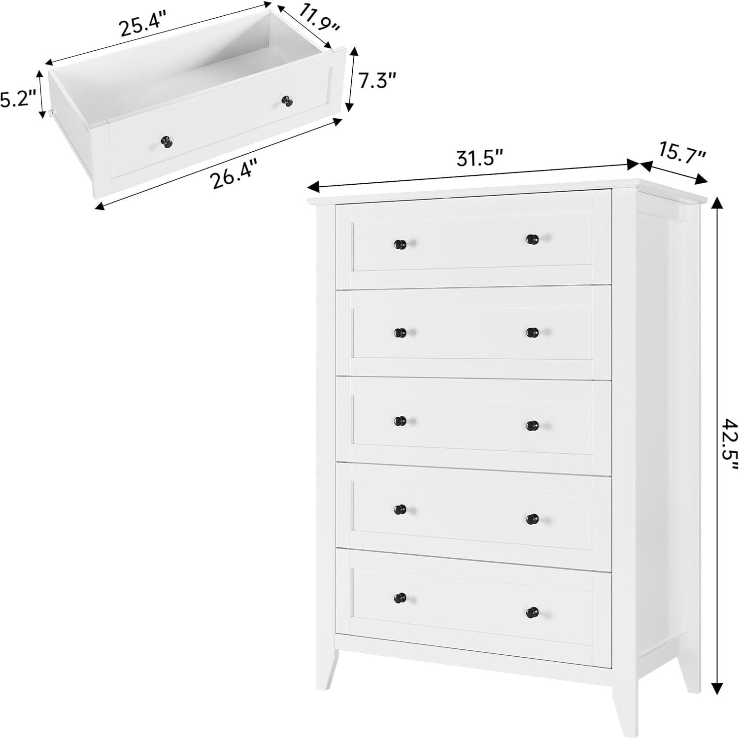 Roromall 5 Drawer Dresser for Bedroom, Tall Dresser with Deep Drawers & Metal Knobs, Modern Wooden Chests of Drawers for Entryway, Hallway