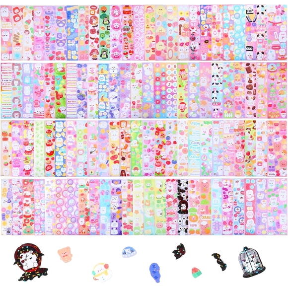 Qianyu 100 Sheets Cartoon Pattern Scrapbook Sticker Korean Stickers Waterproof Cute Stickers Self-Adhesive Photocard Sticker for Water Bottles DIY Card Art Skateboard Journaling