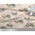 thumbnail image 3 of Soimoi White Rayon Fabric Pine Tree & Cottage Nature Printed Craft Fabric by the Yard 42 Inch Wide, 3 of 3