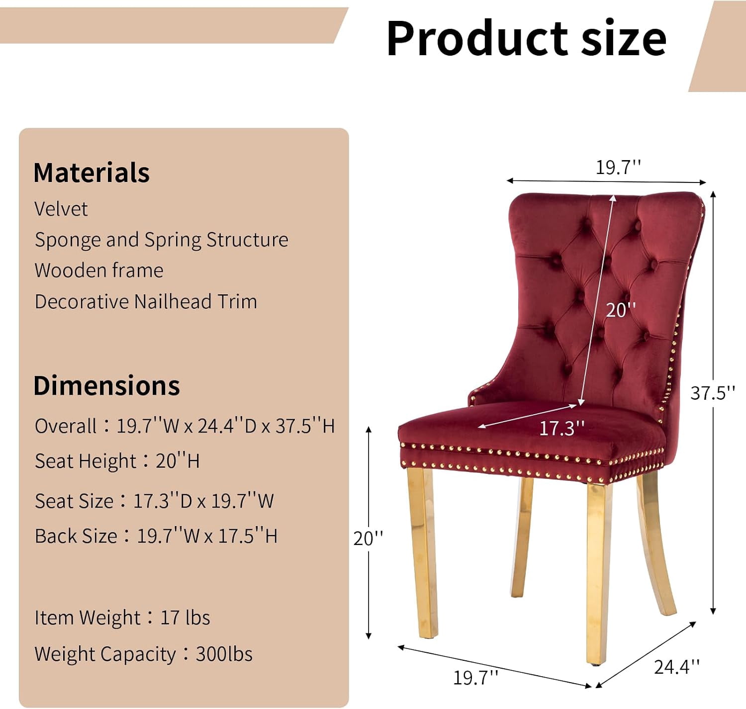 Collection Tufted Velvet Dining Chair, Nailhead Trim, Solid Wood Legs, Set of 2