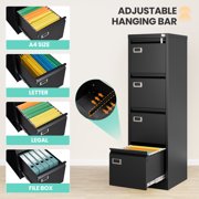STANI 4 Drawer Black File Cabinet with Lock, Vertical Filing Cabinets for Home Office, Metal Locking Office File Storage Cabinets with Drawers for Legal/A4