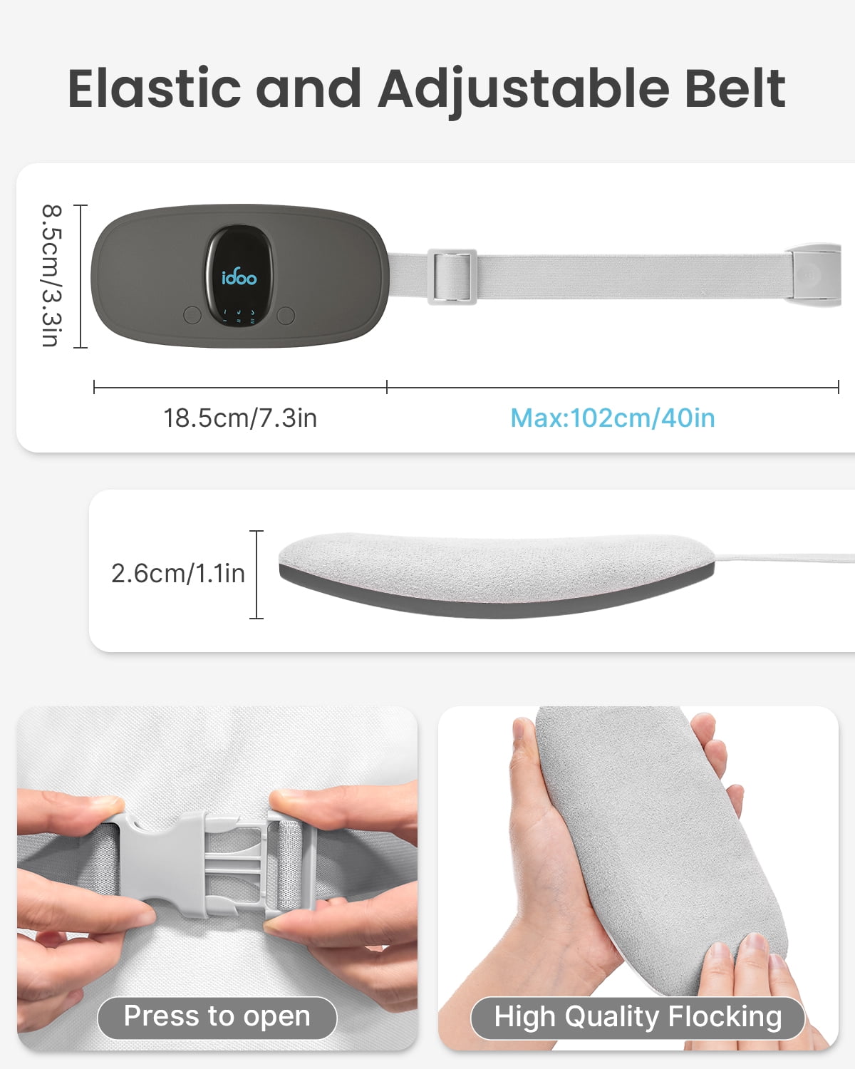 iDOO Cordless Heating Pad for Period Cramps, 3 Heat Setting, 3 Massage Modes,Birthday Mothers Day Gifts for Girlfriend Mom Wife Women, FSA HSA Eligible, Grey