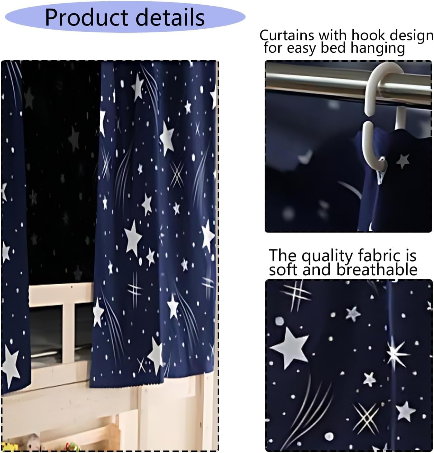 CAILDANL 2 Panels, Stars Galaxy Student Kids Bunk Bed Curtain Room Blackout Decorative Dorm Room Privacy Protection Canopy