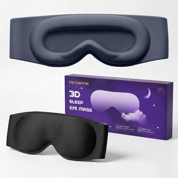 FACEMOON 3D Contoured Blackout Sleep Mask Weighted for Men and Women Serene Night's Sleep Soft Memory Foam Zero Eye Pressure Long Flight Black
