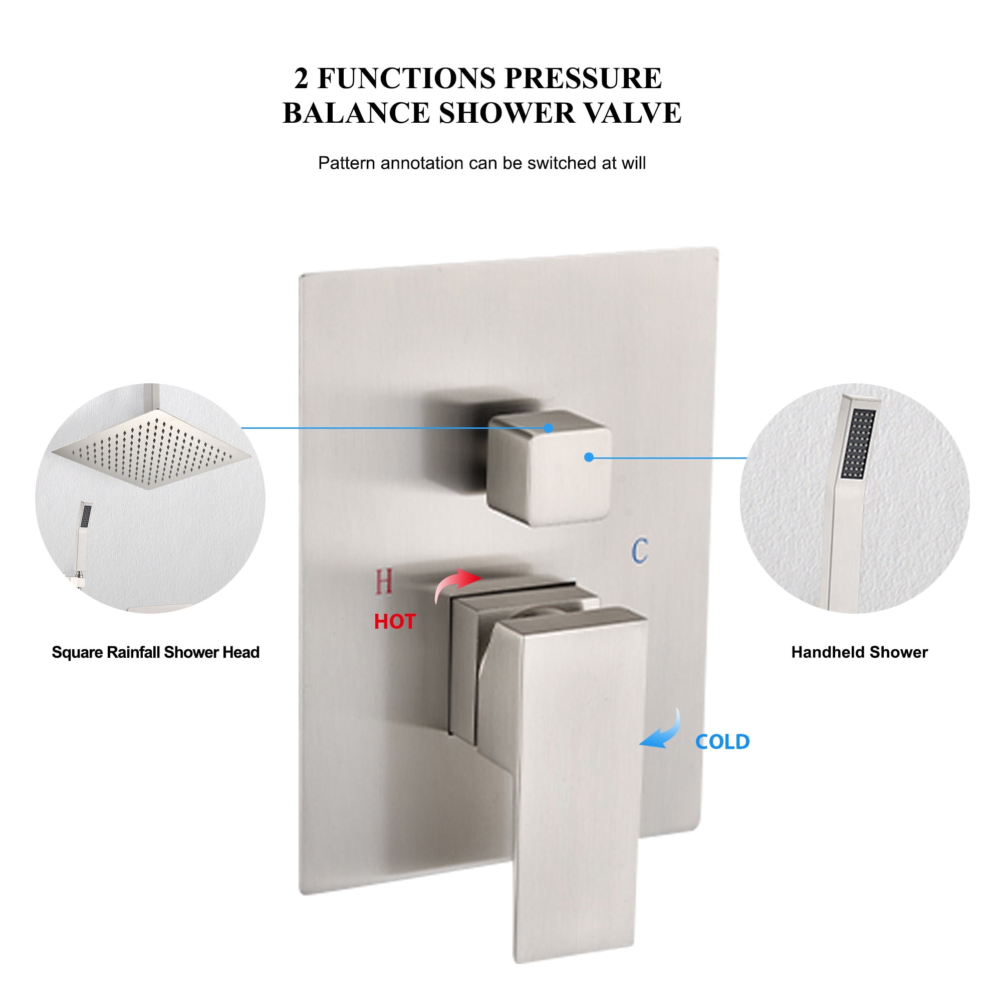 16 Inch Bathroom Rain Shower System Set ceiling mounted, Rainfall Shower Head with Handheld