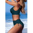 thumbnail image 2 of HSHDLDF High Waisted Bikini Twist Front Tie Back 2 Piece Swimsuit Solid Color, 2 of 7