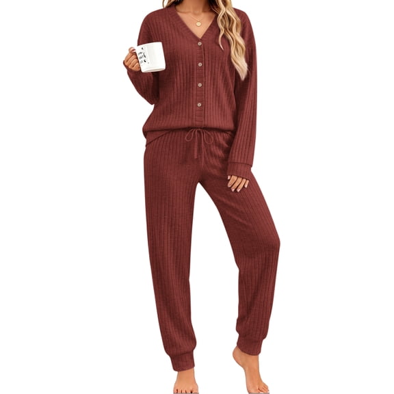 UVN Pajamas Sets for Women Long Sleeve Button Down Tops and Pants 2 Piece Outfit Fall Sleepwear Pjs Lounge Sets with Pockets