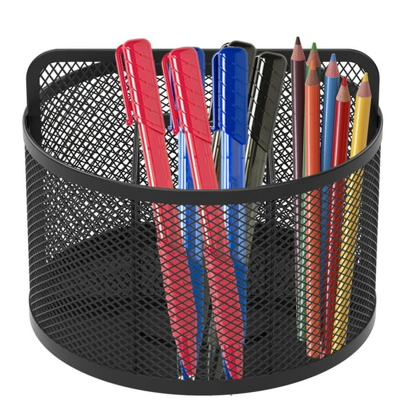 Ikoopy 360 Degree Rotating Pen Holder Metal Rotating Pencil Organizer with 5 Compartments Desk Mesh Pen Cup Multipurpose for Office Dressing Table Stationery