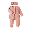 thumbnail image 2 of AherBiu Baby Boys Girls Clothes Rompers Bodysuits Infants Long Sleeve Ruffle Fall Zip up Crewneck Jumpsuits Solid Color Casual Outfits, 2 of 9