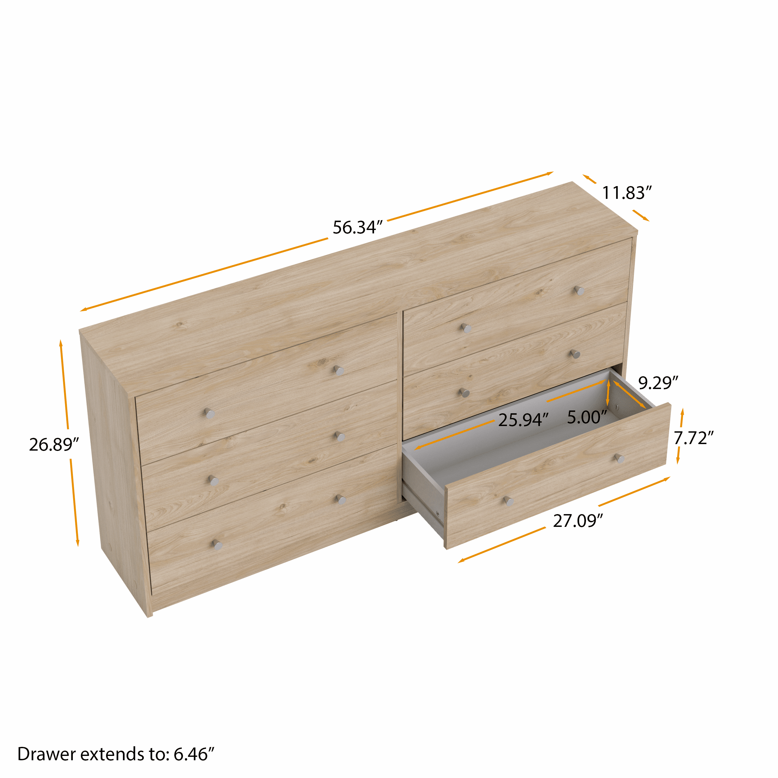 Tvilum Studio 6 Drawer Double Dresser for Adults, Jackson-Hickory