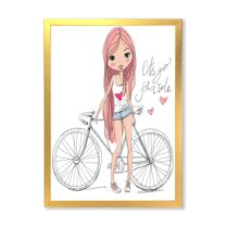 Designart 'Young Woman With Bicycle' Children's Art Framed Art Print