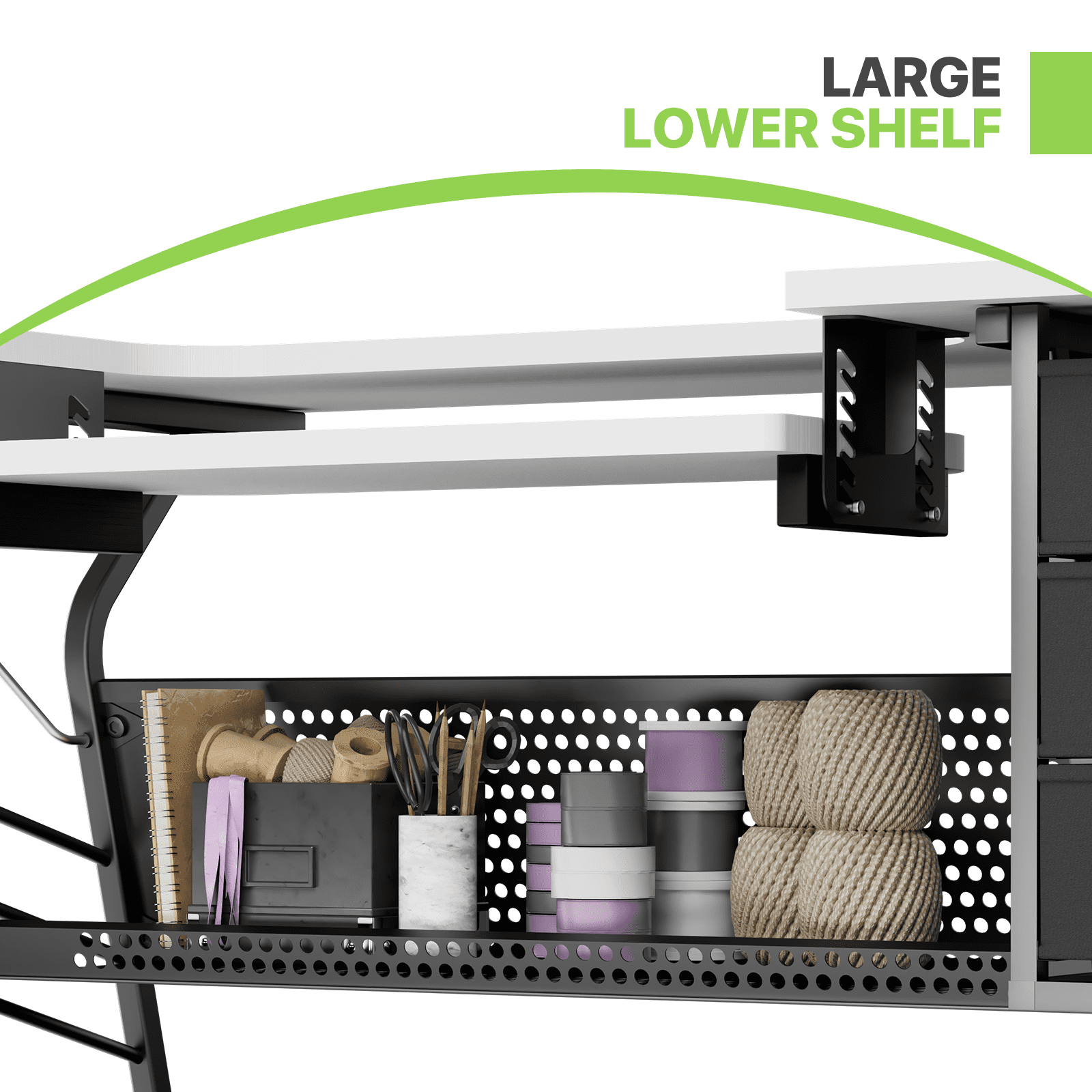 Magshion Sewing Machine Table with Fold-Down Top, Height Adjustable Platform Craft Table with Storage Shelves & Drawers, White