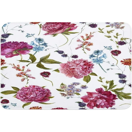 

Watercolor Flowers Memory Foam Doormat Anti-Skid Absorbent Indoor Door Mat Soft Floor Mat for Entryway Patio Kitchen High Traffic Areas Decor Retro Peonies Hyacinth Wildflowers 20x32 Inch