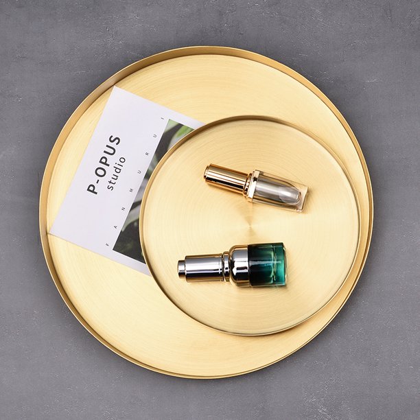 Bandeja de té de acero inoxidable dorada, bandeja redonda para aromaterapia, estilo ligero, bandeja de almacenamiento de lujo, bandeja de escritorio para cosméticos