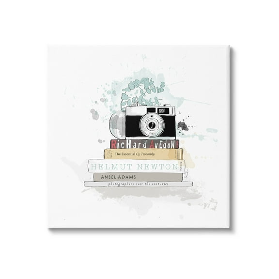 Stupell Industries Photographer Books Stacked Camera Graphic Art Gallery Wrapped Canvas Print Wall Art, Design by Alison Petrie