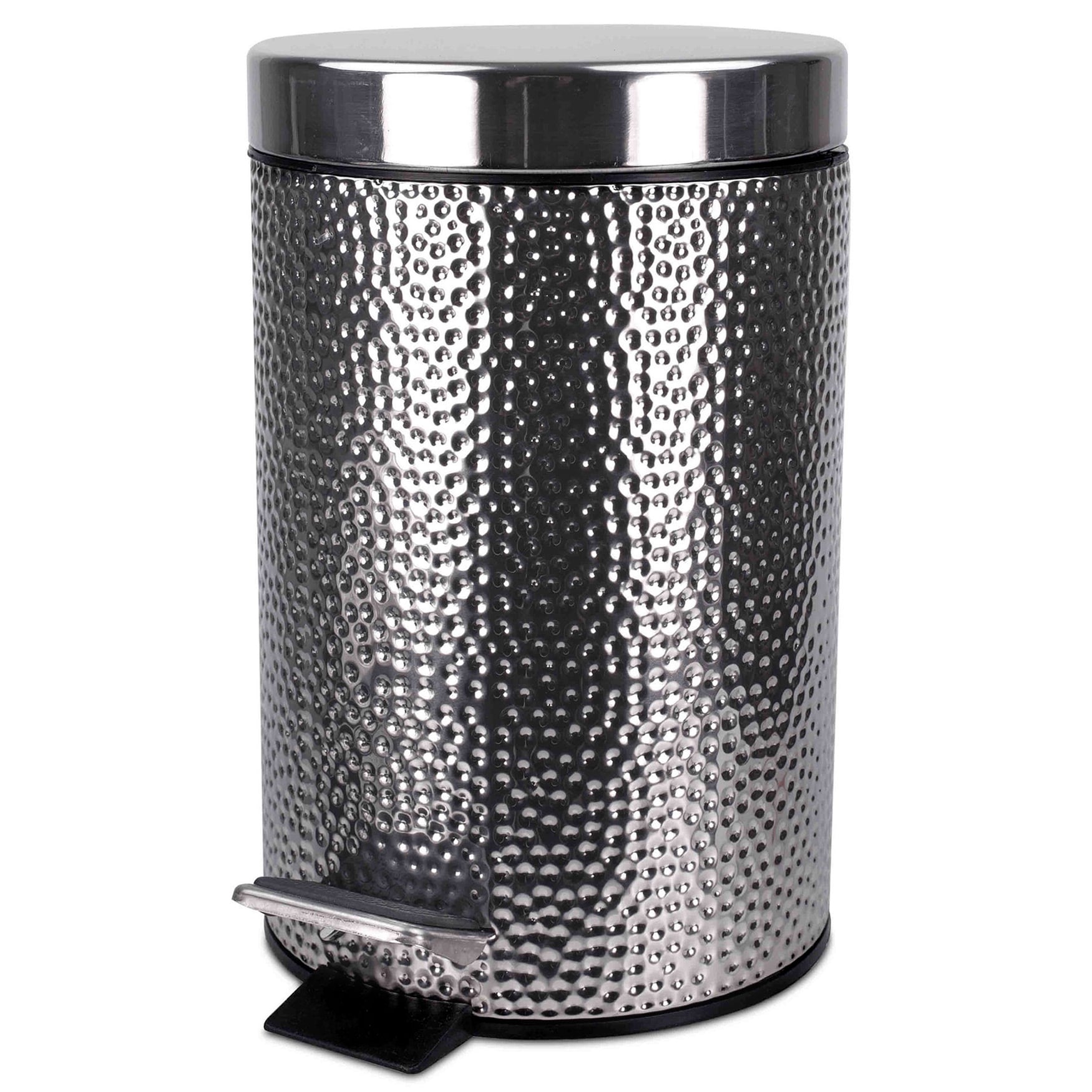 Bed Bath N More Hammered Stainless Steel Waste Basket With Lid