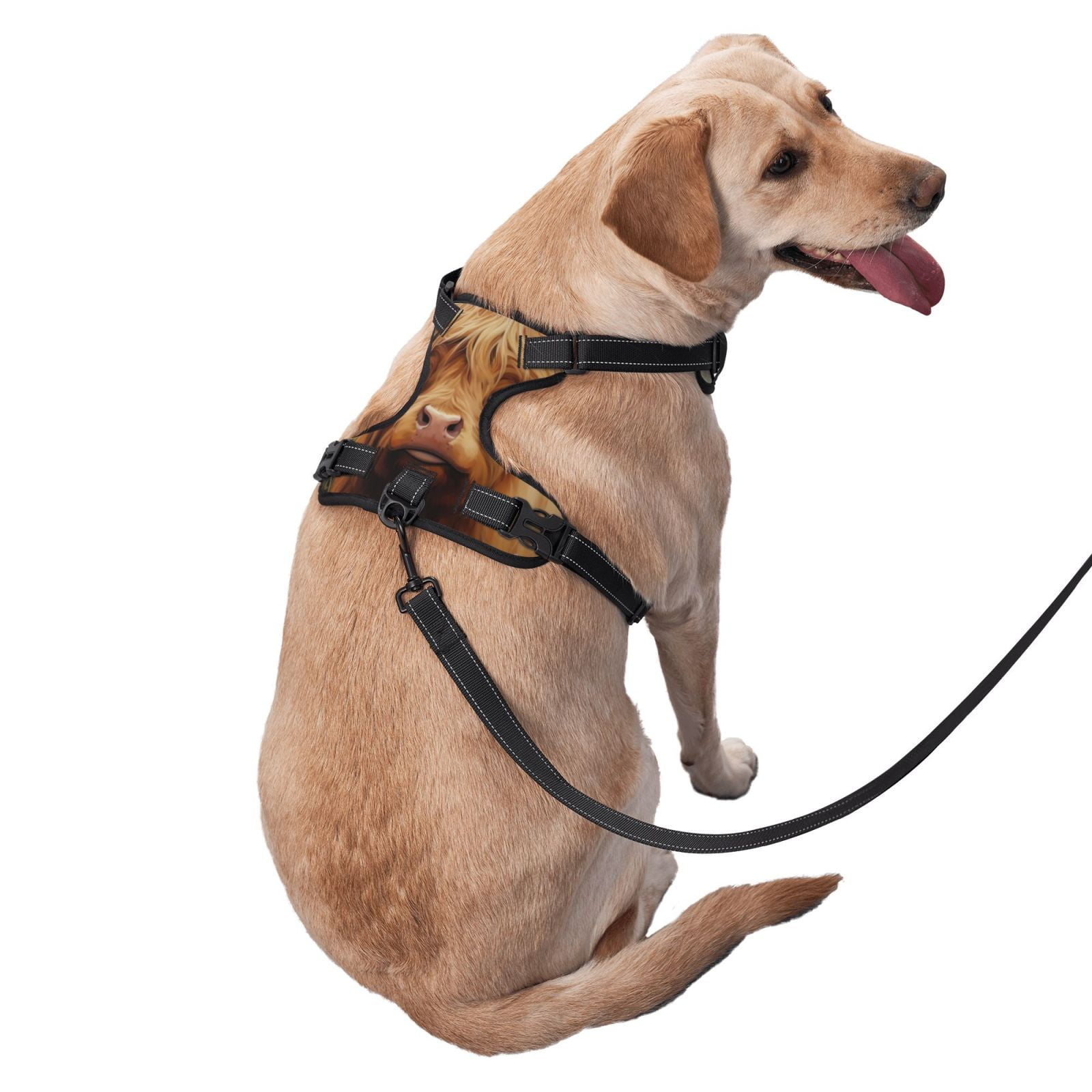 Vsdgher Cute Floral Cow Pattern Dog Harness,No Pull Pet Harness with Soft Padded Handle,Adjustable Reflective Vest with 2 Buckles,4 Slide Buckles,S-XL Medium