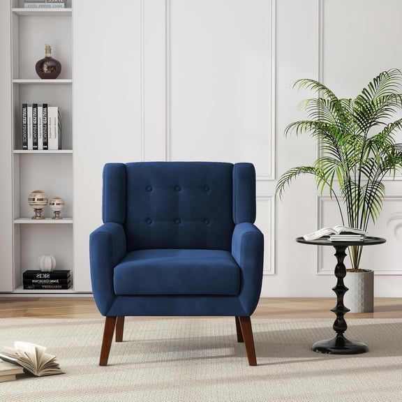 CeXuanTerAccent Chair, Velvet Upholstered Armchair for Living Room, Modern Club Arm Chairs Comfy Single Sofa Button Tufted Bedroom Reading Seat - Royal Blue, Set of 1