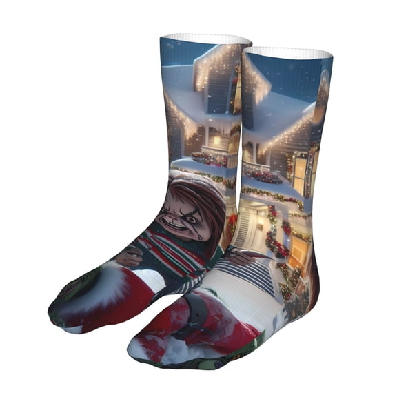 Lsque Chucky Print Women's Men's Novelty 16in Crew Socks Cotton Socks Knee High Socks for Walking,Running,Nurses,Pregnancy