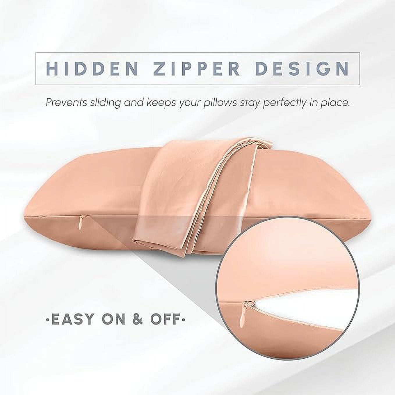 2 Pieces Satin Pillowcase Set with Hidden Zipper closure, Standard/Queen, Dusty Rose