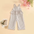thumbnail image 2 of Faraee Toddler Baby Girl Clothes Ruffles Striped Romper Jumpsuit Suspender Pants Bib Overalls Spring Summer Outfits Beige 12-18 Months, 2 of 5