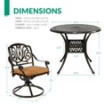 thumbnail image 6 of VIVIJASON 3-Piece Patio Furniture Dining Set, Outdoor All-Weather Cast Aluminum Bistro Set, Include 2 Swivel Chairs and 35.4" Round Table w/Umbrella Hole for Balcony, Lawn, Garden, Antique Bronze, 6 of 7