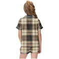 thumbnail image 4 of Odeerbi 2-12 Años Niños Niñas Pijama de Verano de Satén Con Solapa de Muesca Camisas de Manga Corta Pantalones Cortos Conjunto Suave Estampado Retro de Cuadros Ropa de Dormir, 4 of 6