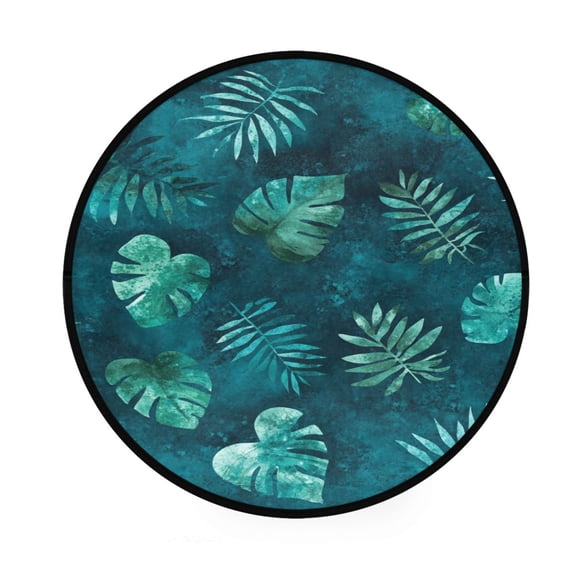 Teal Tropical Leaf Pattern Memory Foam Bath Mat 36" Absorbent Rug with Non Slip Base and 4 Bonus Pads