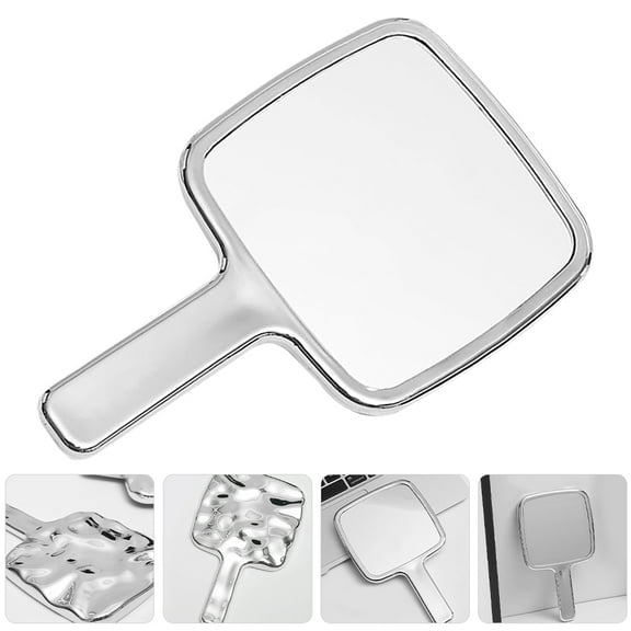 FOMIYES Hand Held Decorative Mirror Aesthetic Water Ripple Mirror Modern Small Cute Square Shiny Electroplate Mirror For Women Men Silver