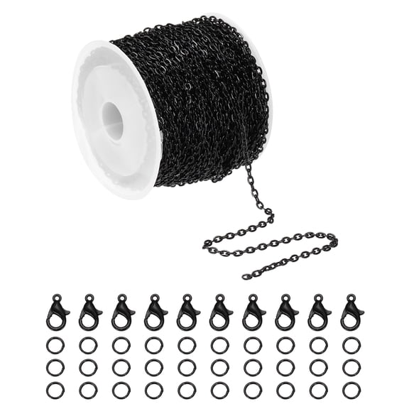 39 ft Black Chain for Jewelry Making with Jump Rings and Lobster Clasps-0.08 in