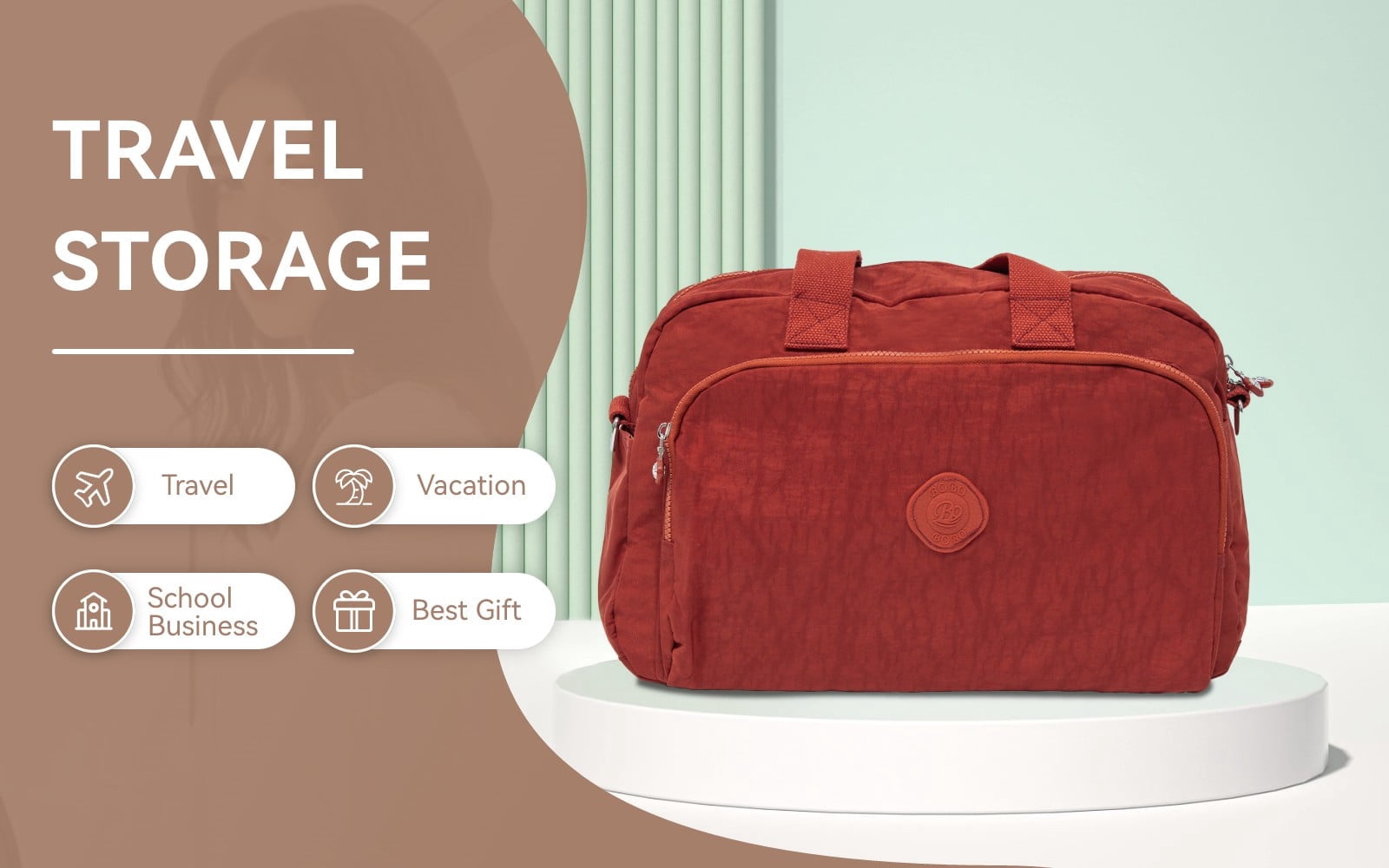 01008-Large Capacity Duffle Bag, Waterproof Fabric, Can Wear Trolley Duffel Bag, Sports And Leisure Fitness Bag（copper red）