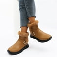 thumbnail image 2 of Womens Furry Mid Calf Snow Boots Fashion Casual Suede Wide Toe Fleece Lined Fuzzy Winter Walking Ankle Booties Brown Size 9.5, 2 of 8