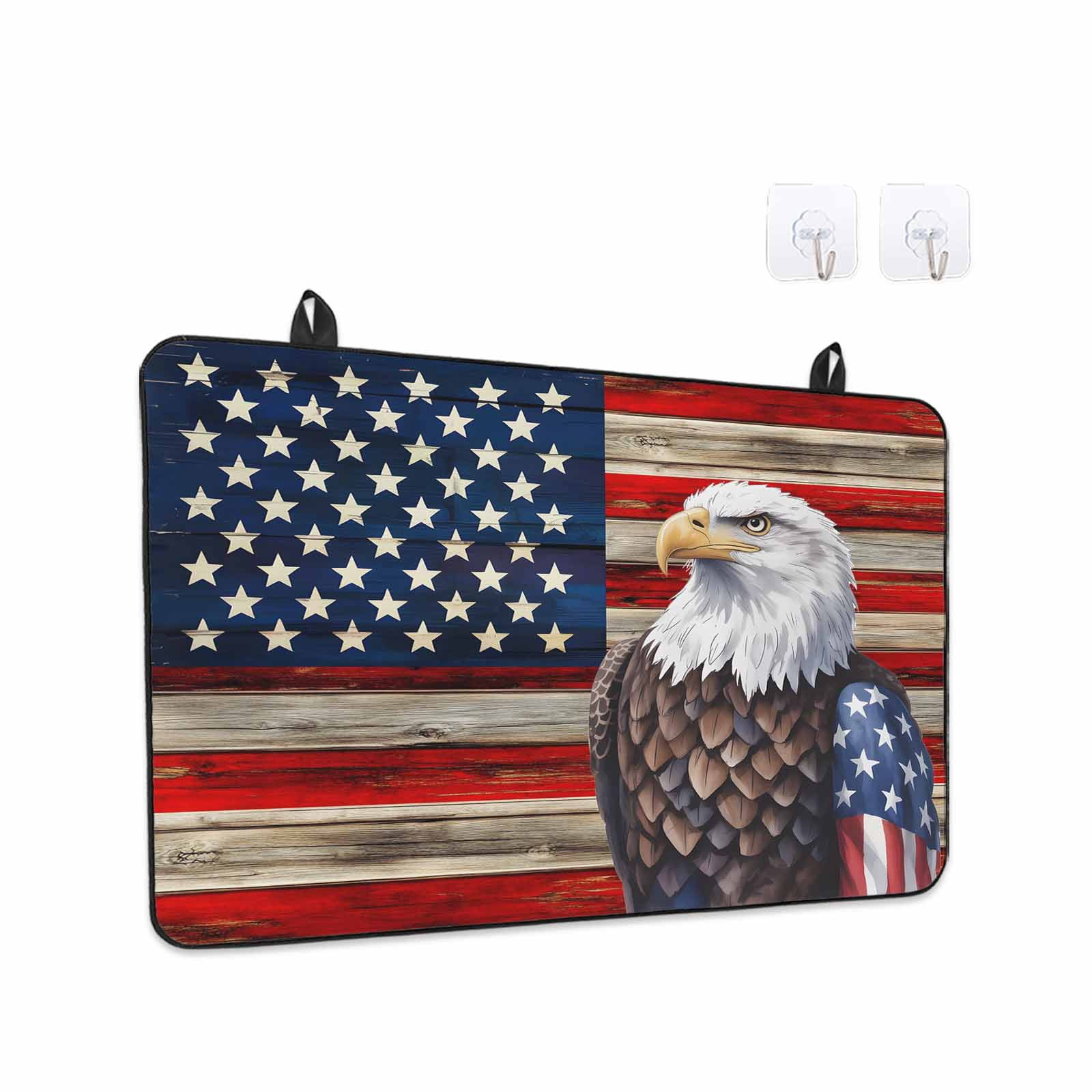 American Flag Stove Top Cover for Electric Stove, Heat-proof & Non Slip Glass Top Stove Cover Protector, Vintage Eagle Blue Red USA Flag Kitchen Flat Cooktop Rubber Mat 24x21 Inches