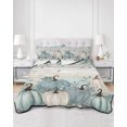 thumbnail image 2 of Quilts Queen Size Bedding Set, Teal Pumpkins Fall Reversible Summer Quilt 3 Pieces, Thanksgiving Autumn Leaves Teal Wood Lightweight Bedspreads Coverlets with 2 Pillow Shams for All Seasons, 2 of 5