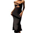 thumbnail image 3 of OUSITAID Robe Longue Ajourée pour Femmes Bodycon Dos Nu Maxi Col en V Bretelles Spaghetti Robe Cocktail, 3 of 6