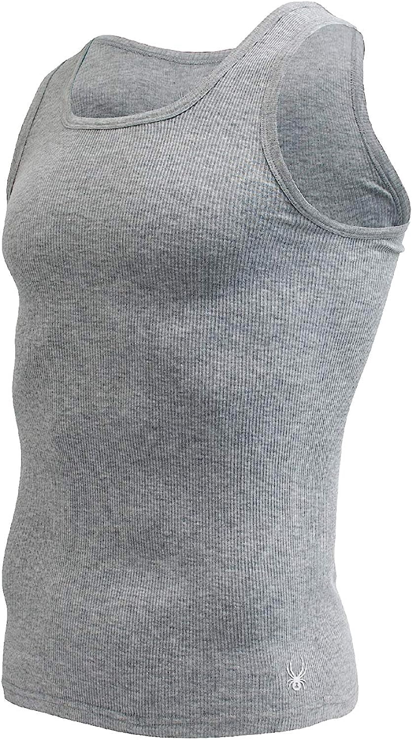 Spyder Mens Pro Cotton Pro Stretch Tank Tops A Shirts (White/Grey/Black/Charcoal, Medium)