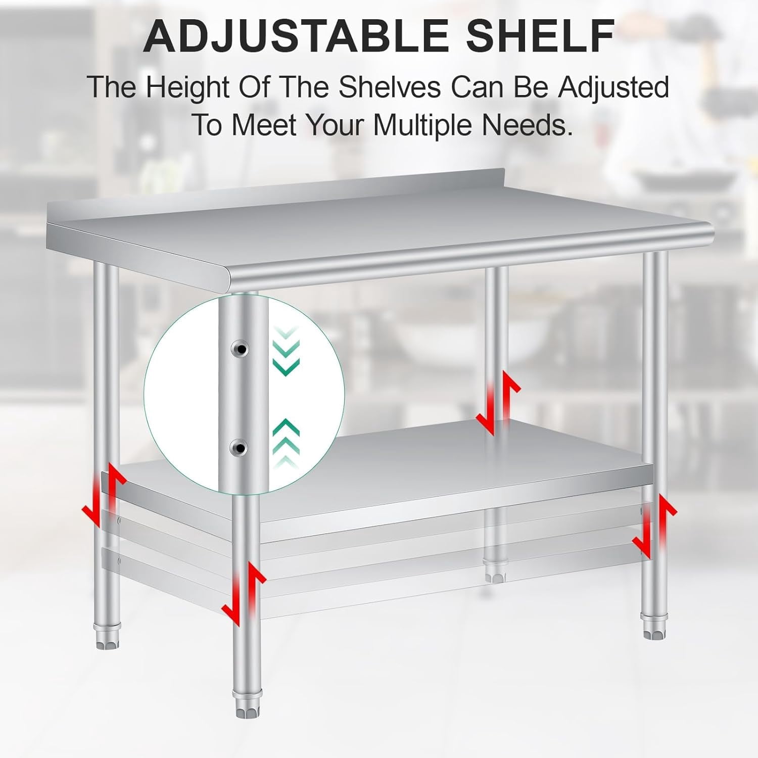 Stainless Steel Commercial Kitchen Worktable – Heavy Duty Prep Table with Backsplash, Adjustable Under Shelf, 48 x 24 Inches for Restaurant, Home & Outdoor