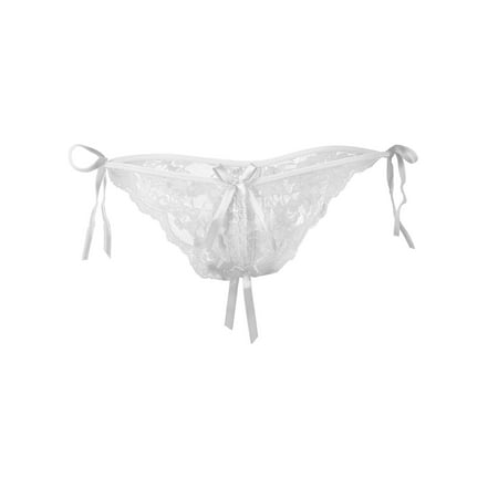 Pink Polka Dot Panties - Women Open Crotch Crotchless Panty G-string V-string Lace Bow Lingerie Underwear
