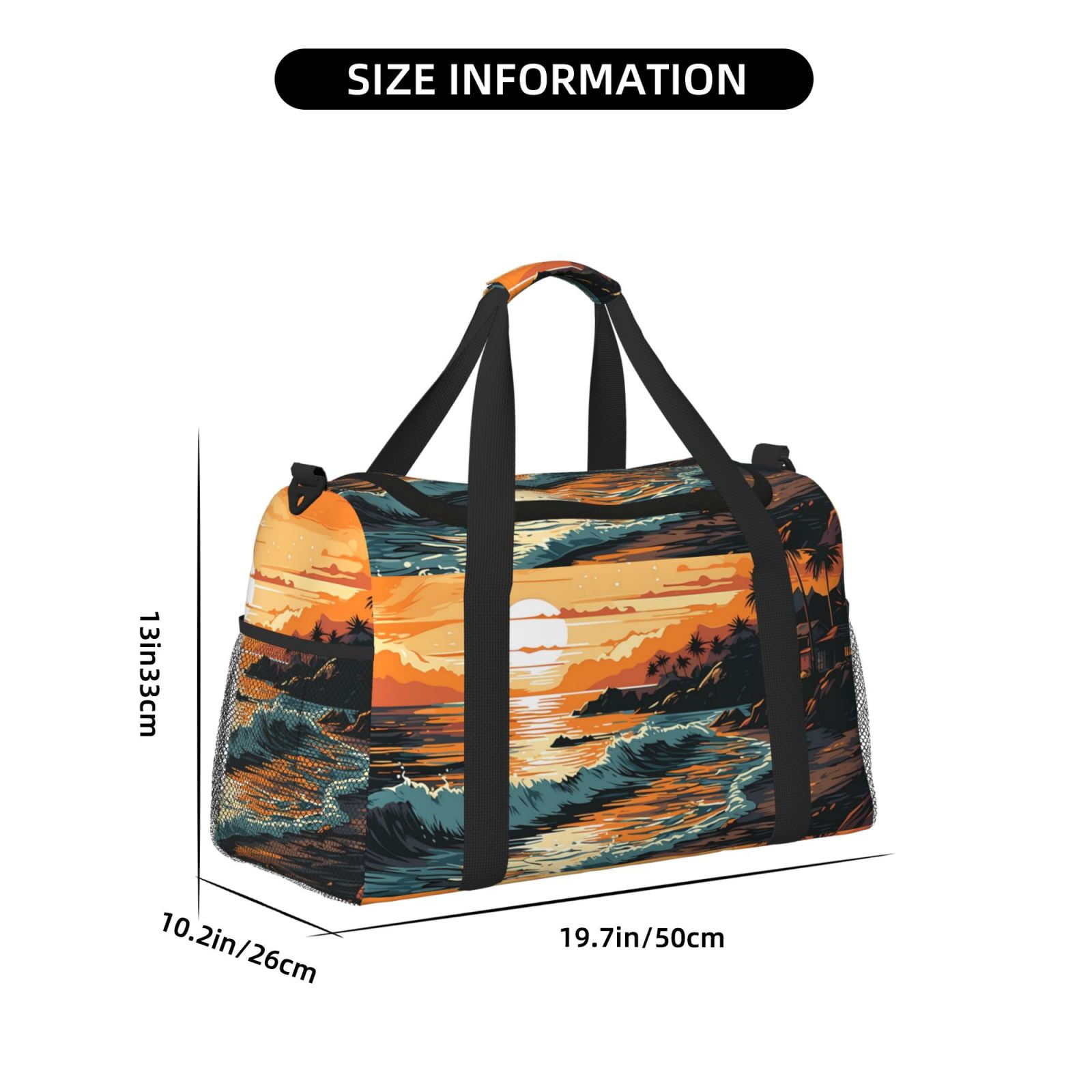 Fuzoiu Serene Ocean Sunset Print Travel Duffle Bag,Carry On Tote Bags,Duffel Bag,Sport Gym Bag, Hospital Bag for Labor and Delivery, Overnight Bag,Luggage Bag
