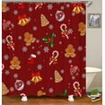 thumbnail image 3 of Juego de 4 cortinas de ducha con dibujos de Papá Noel, bolas de Navidad con cuadros rojos y negros, decoración navideña para el baño, cortina de ducha de tela impermeable, alfombrilla de baño, 3 of 7