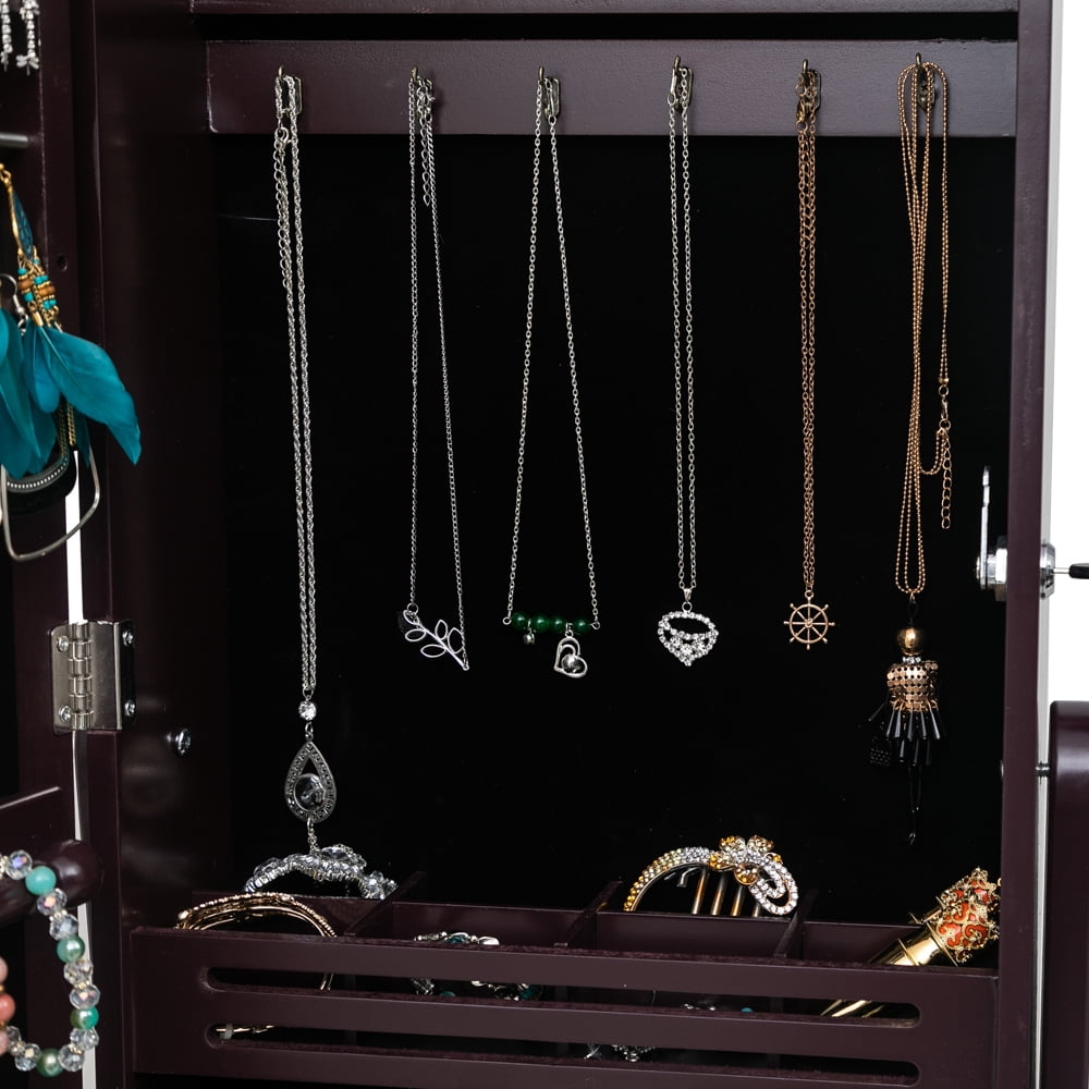 Lowestbest 3-Layer Jewelry Armoire, Wooden Floor Standing Jewelry Cabinet, Jewelry Organizer with Mirror for Earrings Bracelets Rings Necklace, Dark Brown Lowestbest 3-Layer Jewelry Armoire, Wooden Floor Standing Jewelry Cabinet, Jewelry Organizer with Mirror for Earrings Bracelets Rings Necklace, Dark Brown