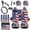 American Flag, variant on 18 PCS Car Accessories, Forest Deer US Flag Universal Auto Seat Protector Seatbelt Strap Pad Steering Wheel Cover Armrest Cover Cup Holders Handbrake Gear Shift Headrest Cushion Keychain