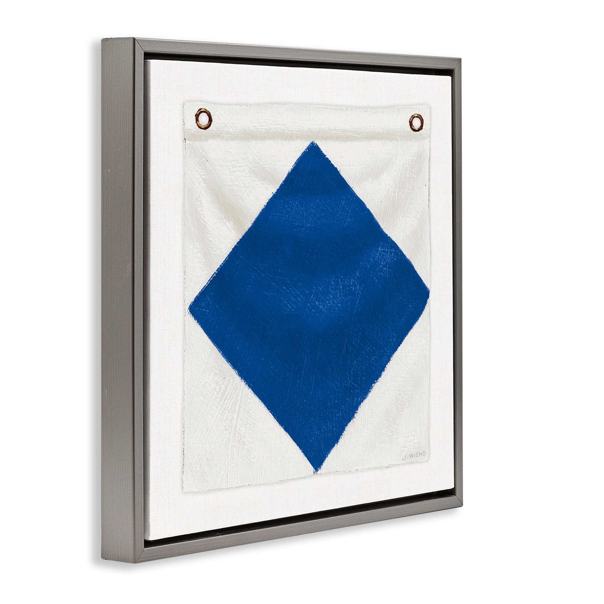 Stupell Industries Blue & White Nautical Flag Nautical & Beach Painting Gray Floater Framed Canvas Art Print Wall Art, 25 x 25