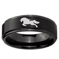 thumbnail image 2 of Horse 8MM Step Edge Brush Black Tungsten Men Ring, 2 of 2