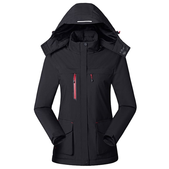IROINID Women's Winter Warm Mid-Long Coat Solid Color Zip Up Anorak Jacket Long Sleeve Hoodie Comfy Outwear, Black