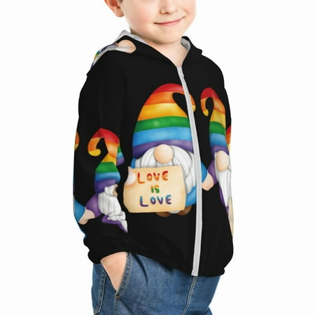 

Uemuo Happy Pride Gnome Pattern Rash Guard for Boys Girls Long Sleeve Swim Shirts UPF 50+ UV Sun Protection Hooded Fishing Shirt with Pocket for Kid-18 Months